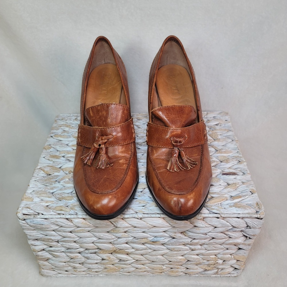 Born Nance Style Heel Loafer Academia Witchy Boho Brown Leather Tassel Size 8 - Picture 3 of 7